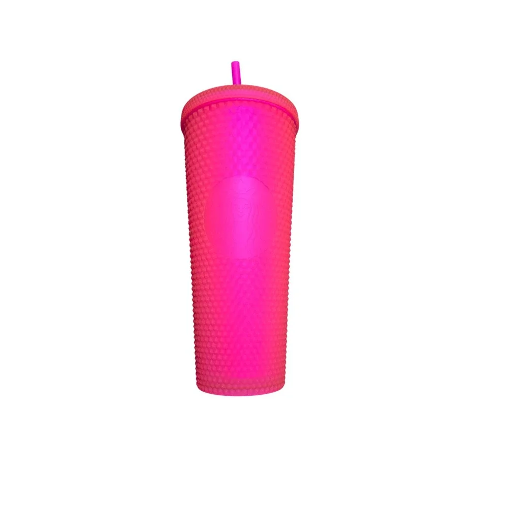 deadstock 2021 NEW STARBUCKS neon pink studded tumbler w lid &straw 24oz receipt